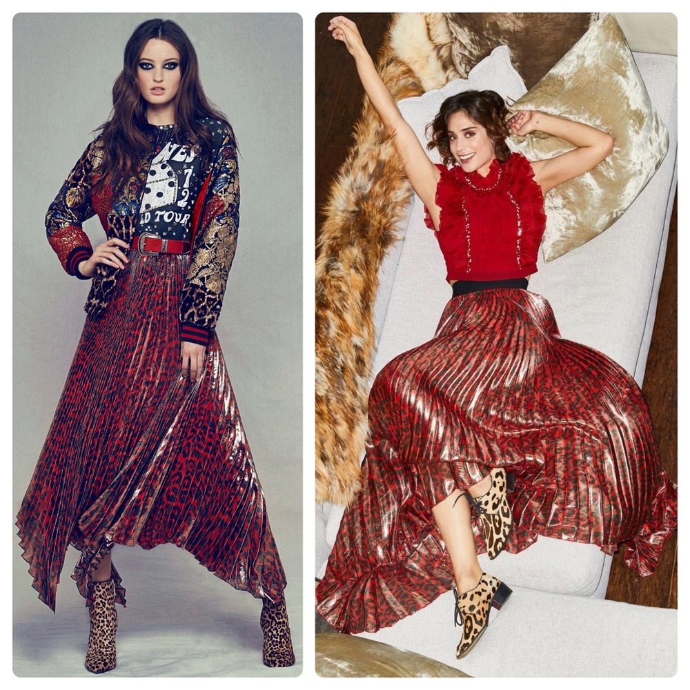 ALICE + OLIVIA Katz Metallic Leopard Print Pleated Maxi Skirt